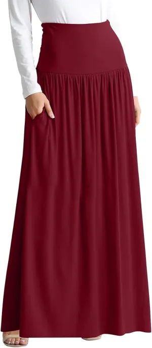 Womens Summer Skirts Womens Cotton Linen Skirts Spring Summer A Line Pleated Maxi Midi Skirt With Pockets Black Skirt