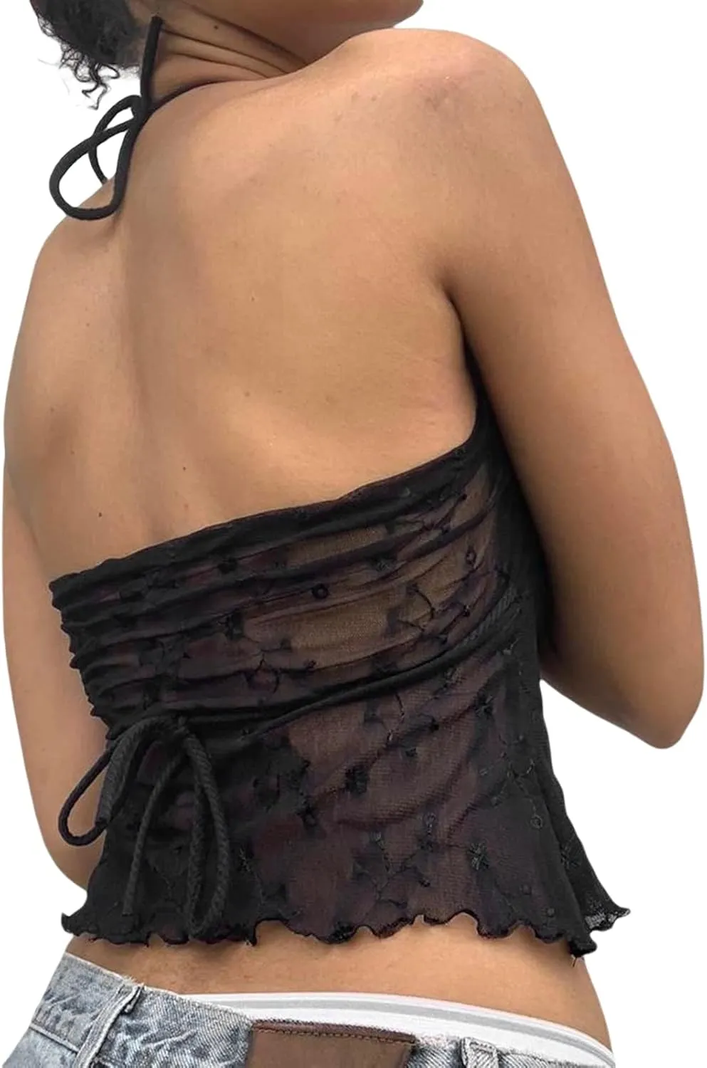 Womens Summer Spaghetti Strap Lace Crop Tank Tops Sleeveless Corset Camisole Y2k Pleated Slim Fit Bustier Vest