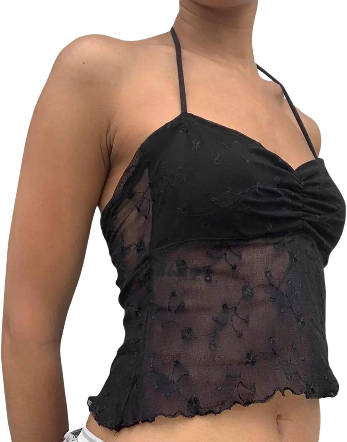Womens Summer Spaghetti Strap Lace Crop Tank Tops Sleeveless Corset Camisole Y2k Pleated Slim Fit Bustier Vest