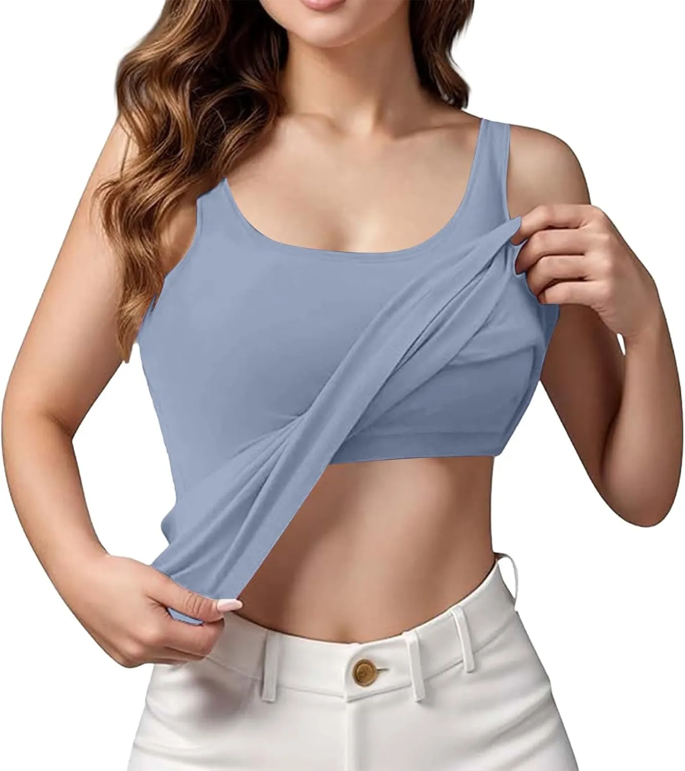 Womens Tank Tops with Built in Bra Summer Padded Undershirt Y2k Cute Going Out Tops Shelf Bra Yoga Camisole