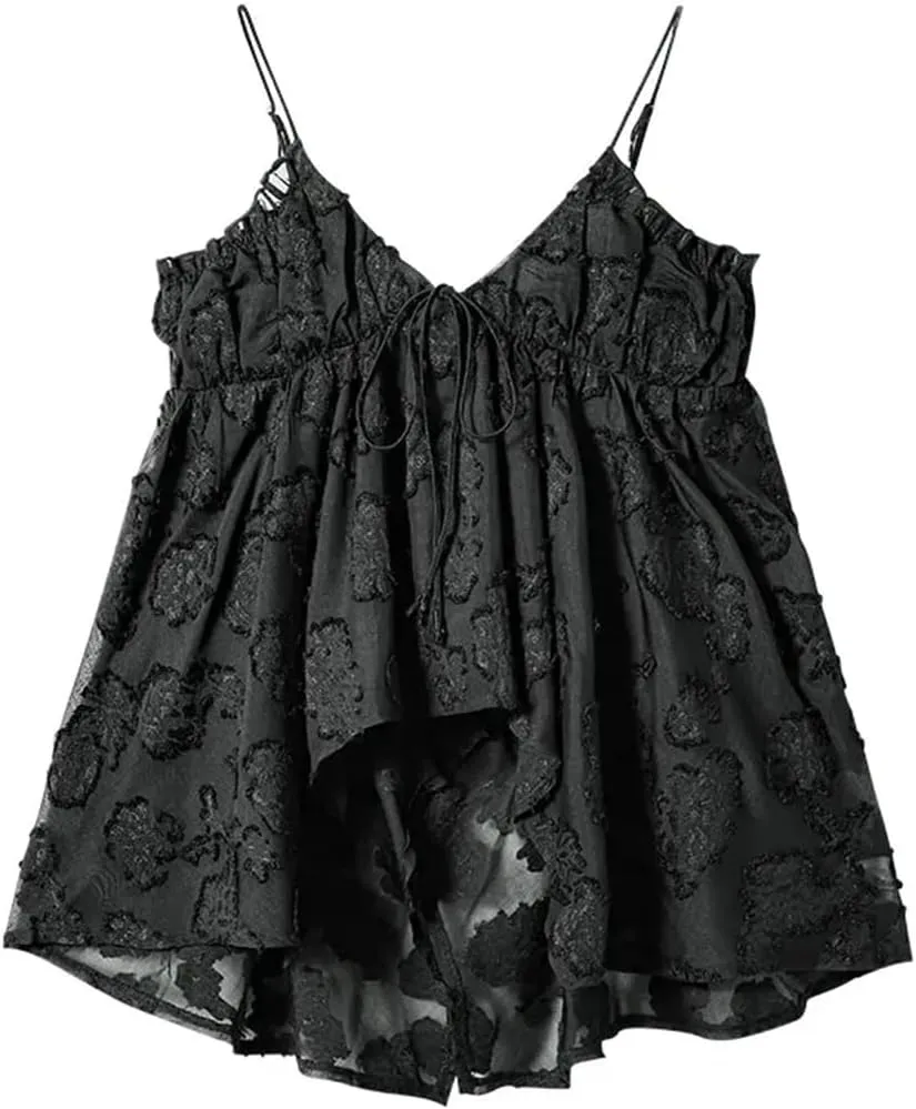 Women's V-Neck Camisole Sleevless Lace-Up Irregular Short Slim Suspender Tops