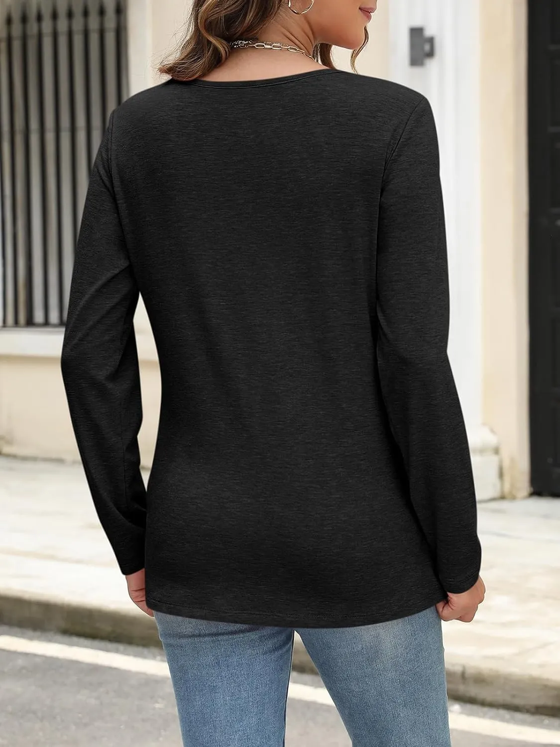 Womens V Neck Long Sleeve Shirts Dressy Casual Fall Tops Trendy Loose Tunic Tops Blouse