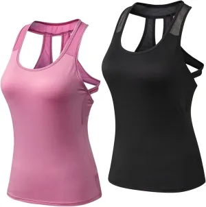 Women's Workout Tank Tops,Quick Dry Sports Yoga Tops,Running Exercise Gym Shirts,2 Pcs