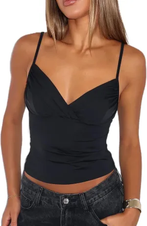 Women's Y2k Floral Print Mesh Cami Tops Summer Spaghetti Strap V Neck Patchwork Lace Camisole Going Out Tank Tops