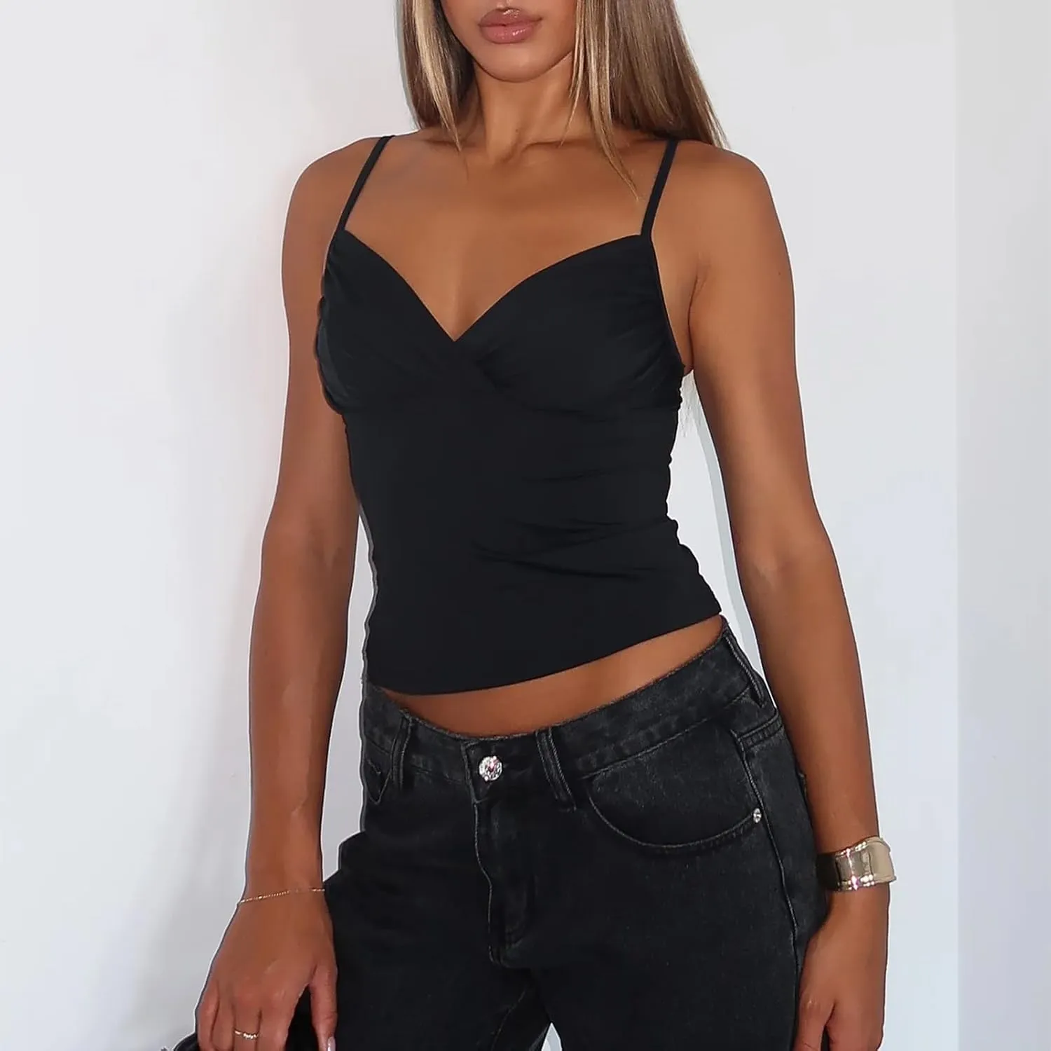 Women's Y2k Floral Print Mesh Cami Tops Summer Spaghetti Strap V Neck Patchwork Lace Camisole Going Out Tank Tops