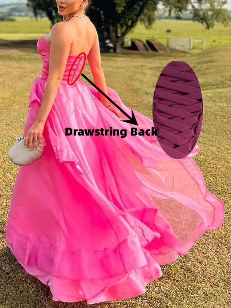 WORDSKEI Women's Strapless Prom Dress Long Chiffon Ruffles Bridesmaid Dresses A Line Formal Gowns for Wedding Guest