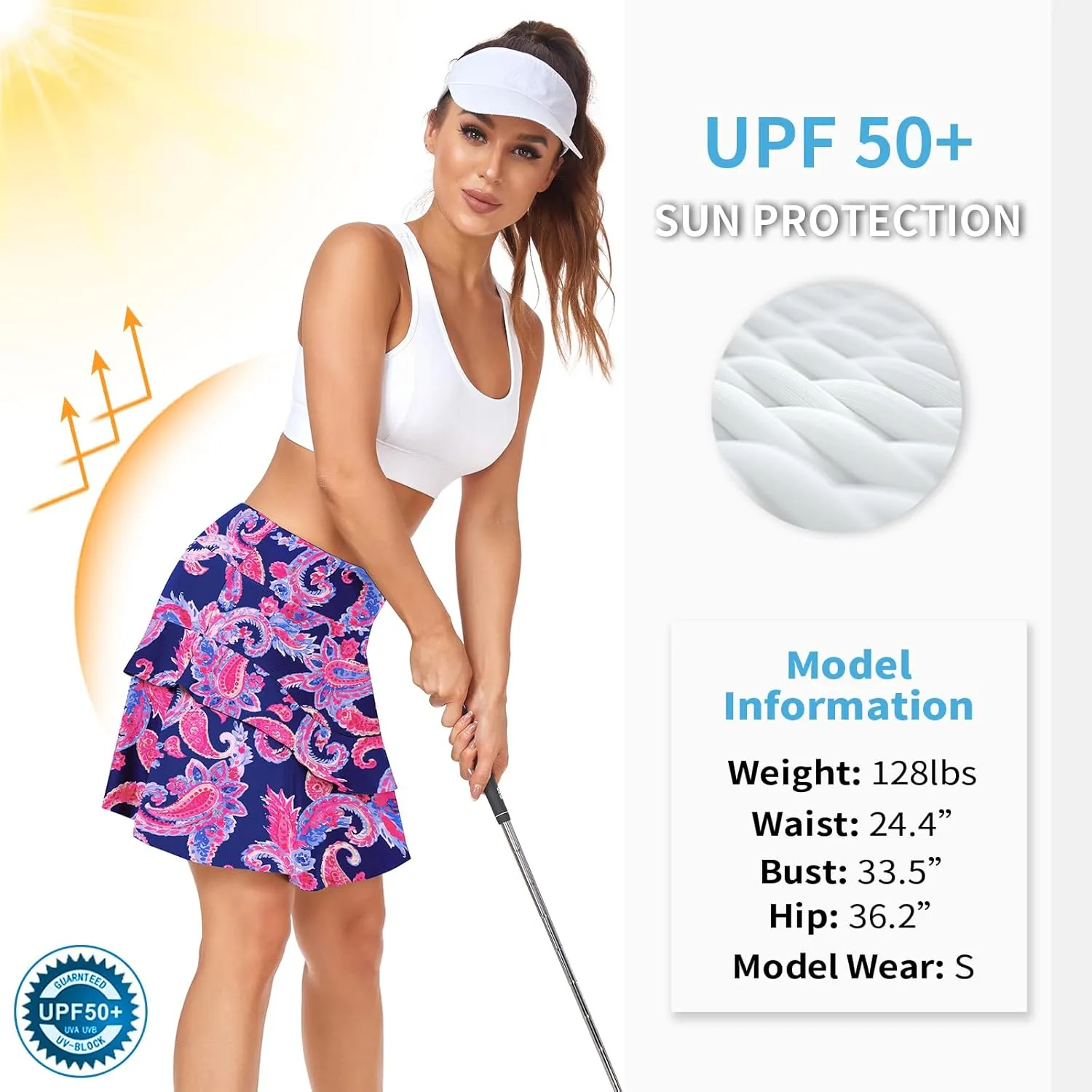 WOWENY Women's Active Skort Athletic Ruffle 17" Pleated Tennis Skirt with Pocket for Ladies Running Golf Workout