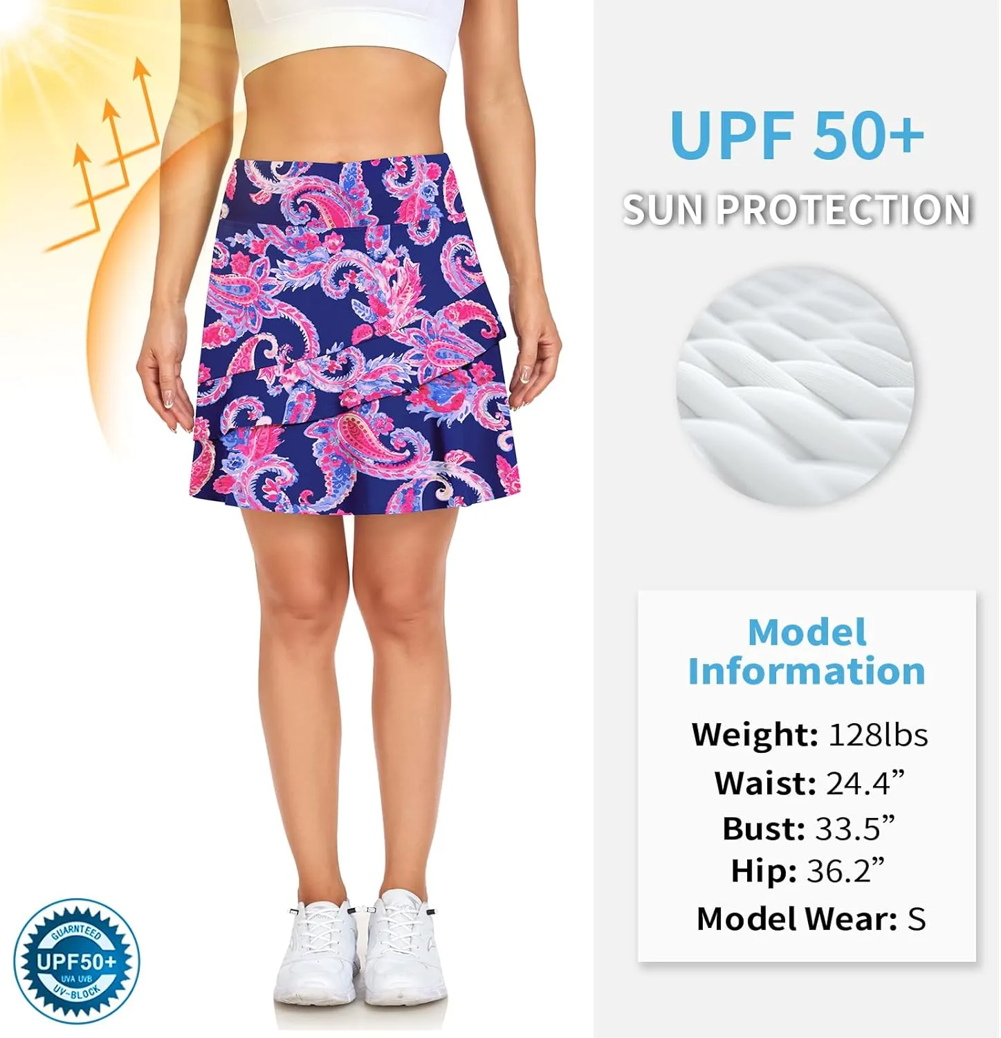 WOWENY Women's Active Skort Athletic Ruffle 17" Pleated Tennis Skirt with Pocket for Ladies Running Golf Workout