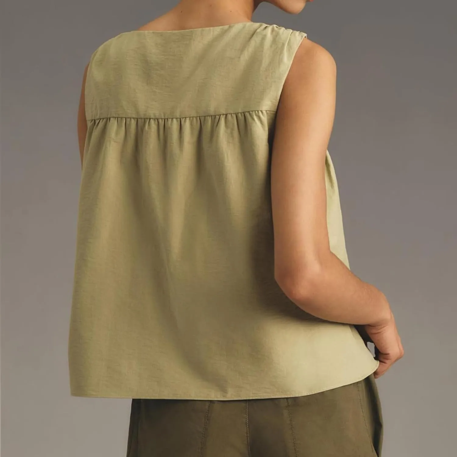 WOWULOVELY Womens Peplum Babydoll Tops Shirred Swing Tank Summer Sleeveless Pleated Flowy Vest Loose Ruffled Casual T-Shirts