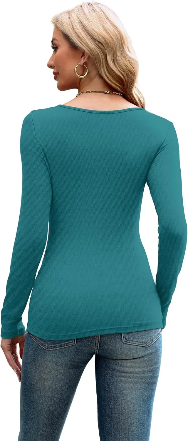 XIEERDUO Womens Long Sleeve Tops Slim Fit Fall Shirts Cutout Tops Y2K Ribbed Tshirt