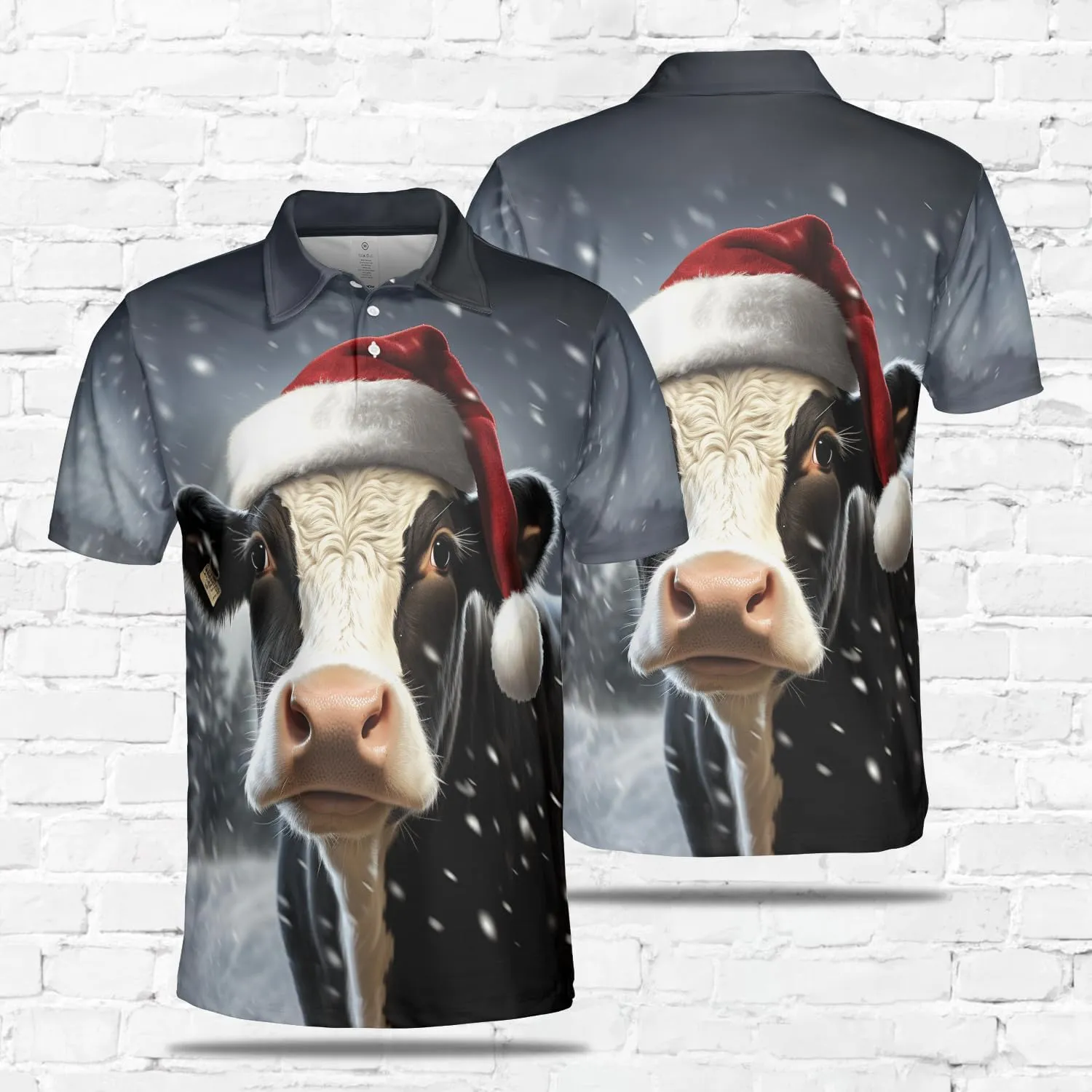 Xmas Cow Polo Shirts for Men - Galaxy Cat Mens Quick Dry Short Sleeve Polo Shirts Series 17