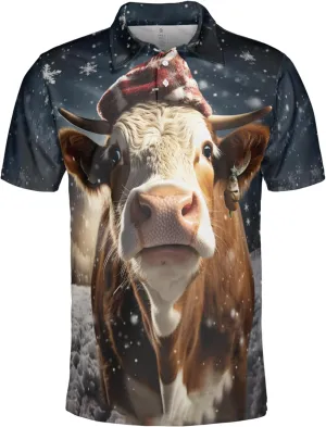 Xmas Cow Polo Shirts for Men - Galaxy Cat Mens Quick Dry Short Sleeve Polo Shirts Series 17