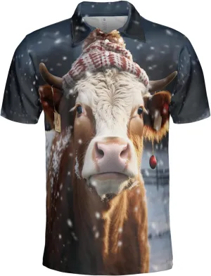 Xmas Cow Polo Shirts for Men - Galaxy Cat Mens Quick Dry Short Sleeve Polo Shirts Series 17