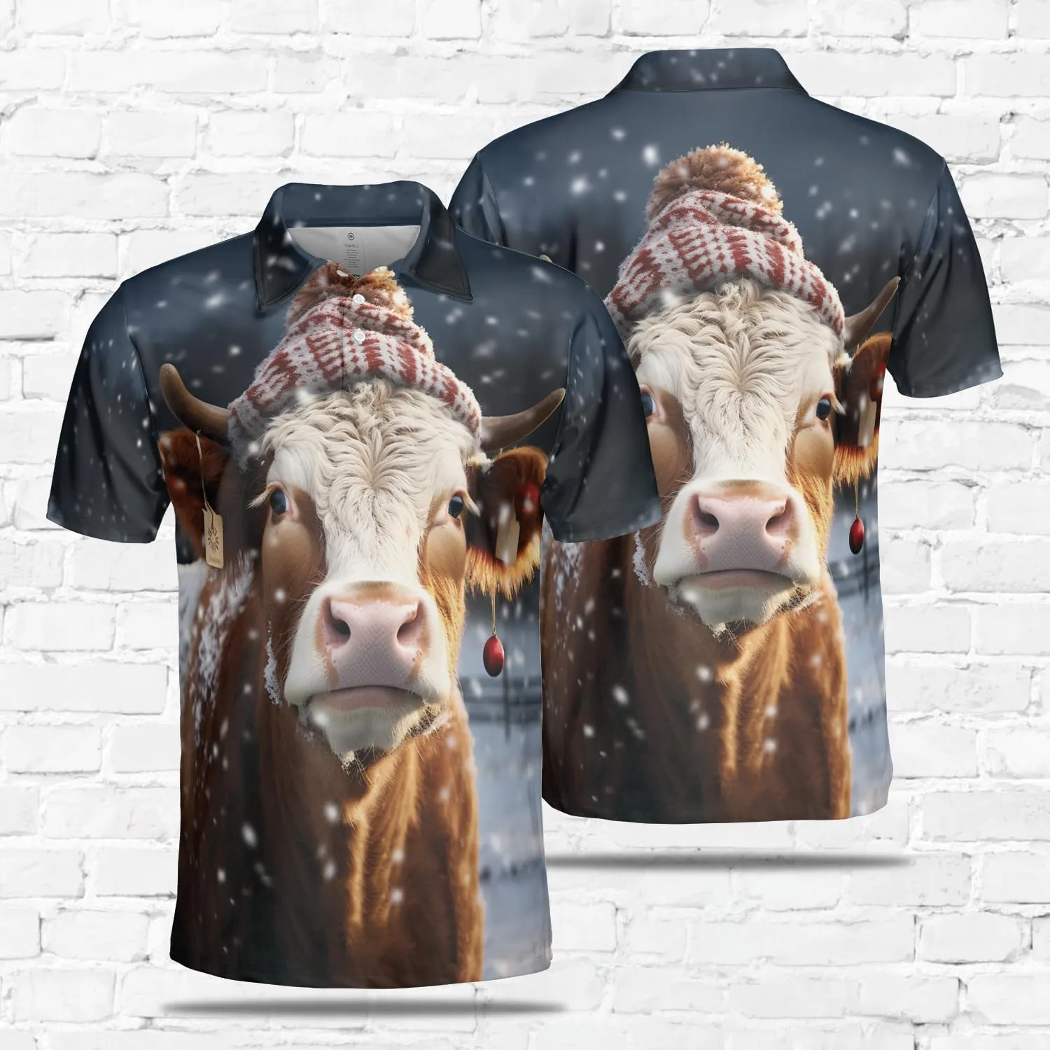 Xmas Cow Polo Shirts for Men - Galaxy Cat Mens Quick Dry Short Sleeve Polo Shirts Series 17