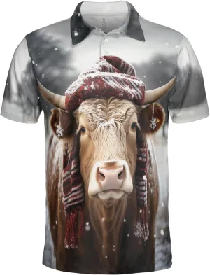 Xmas Cow Polo Shirts for Men - Galaxy Cat Mens Quick Dry Short Sleeve Polo Shirts Series 17