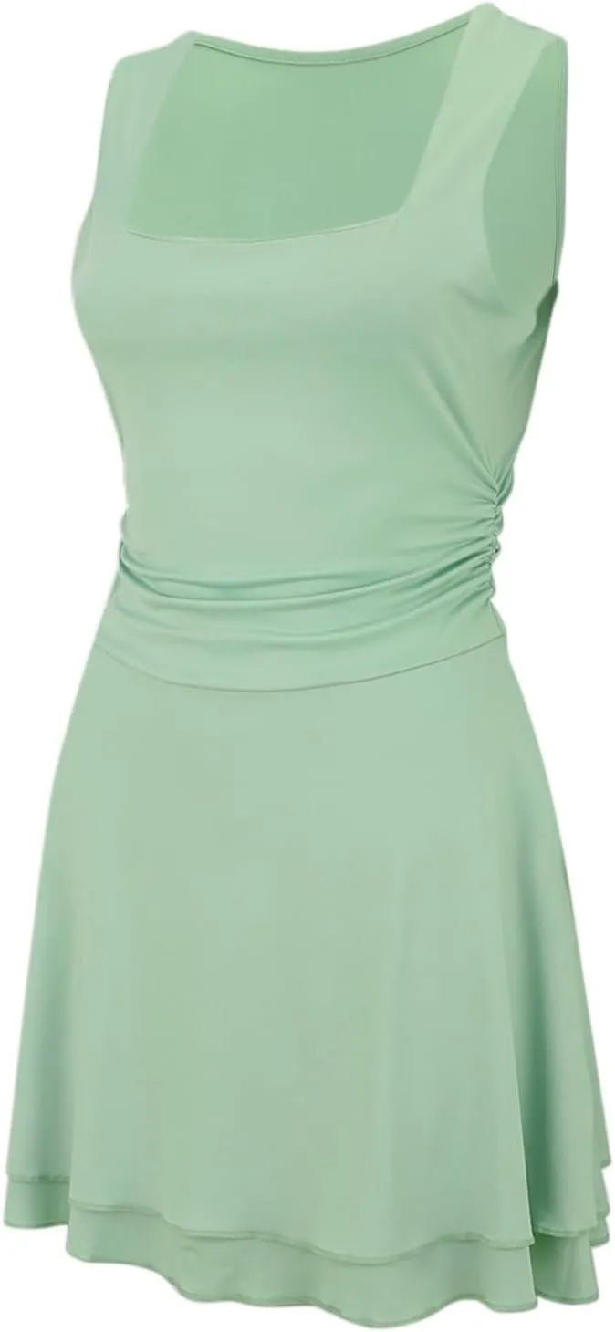 XOWRTE Women's Sexy Square Neck Mini Dress Ruffle Tight Short Bodycon Cocktail Dress Evening Dresses Party Sundress Clubwear