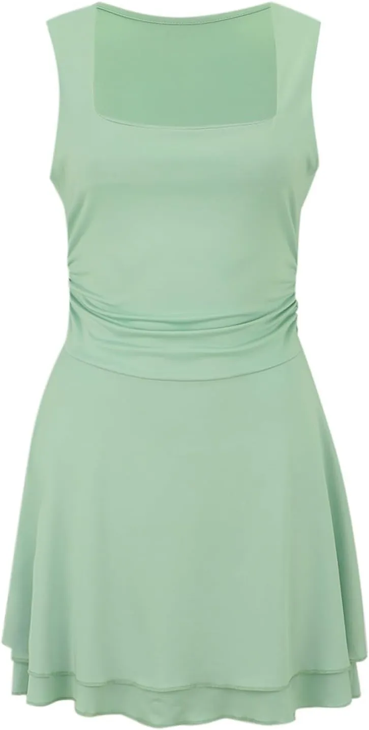 XOWRTE Women's Sexy Square Neck Mini Dress Ruffle Tight Short Bodycon Cocktail Dress Evening Dresses Party Sundress Clubwear