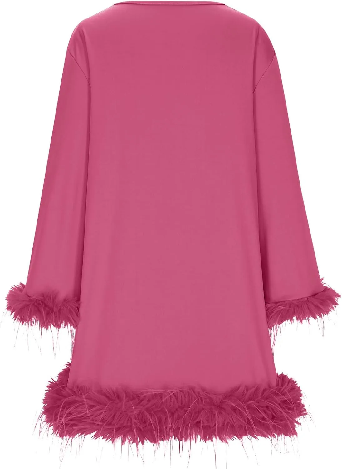 XUNRYAN Womens Feather Dress Trendy Long Sleeve Plus Size Elegant Formal Faux-Fur Trim Flowy Casual Cute Party Midi Dress