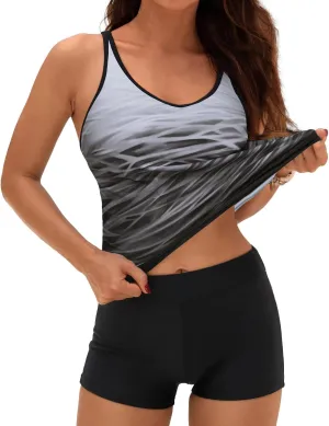 Yonique 2 Piece Tankini Swimsuits for Women with Boy Shorts Athletic Swim Tank Top Bathing Suits