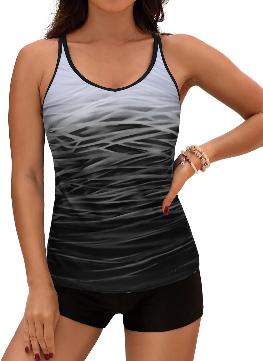 Yonique 2 Piece Tankini Swimsuits for Women with Boy Shorts Athletic Swim Tank Top Bathing Suits