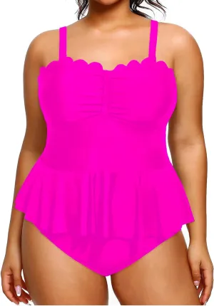 Yonique Women Plus Size 2 Piece Tankini Swimsuits Ruched Bathing Suits Peplum Swimwear Scalloped Swimsuits