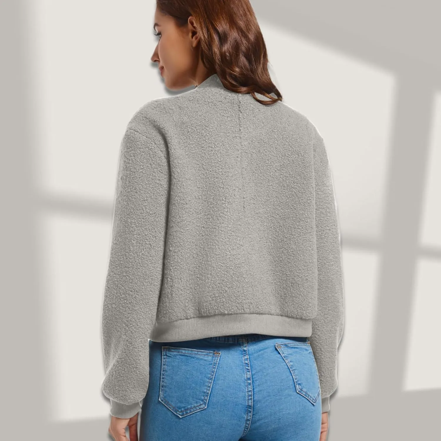 YSW Womens Cropped Bomber Jacket Baseball Varsity Jacket Casual Jackets with Pockets Button Down Chaquetas de Mujer