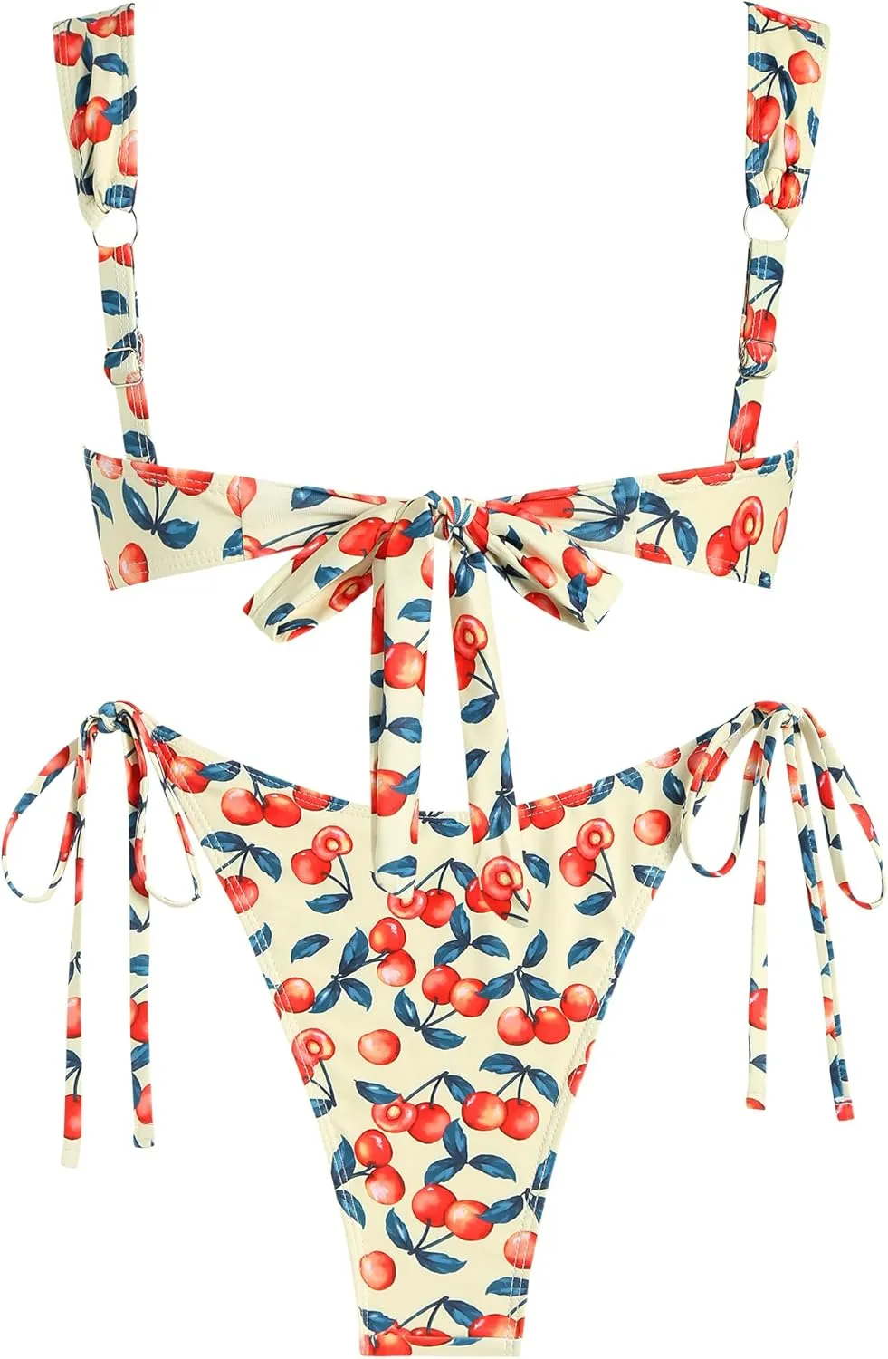 ZAFUL Women's Cinched Bikini Solid Color Wave Textured Knotted Tied Side Two Piece Swimsuit Bathing Suits