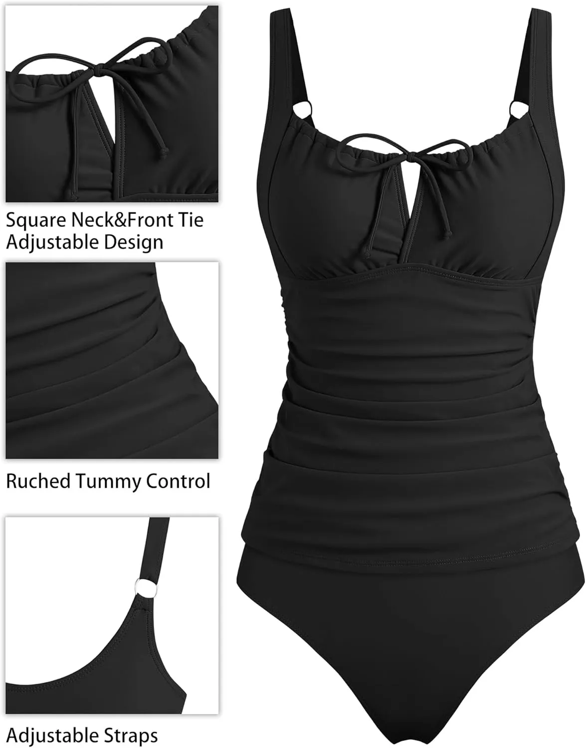 ZAFUL Women's Tankini Swimsuits Tummy Control High Waisted Bikini Sets Lace Up Front Bathing Suits with Bikini Bottoms