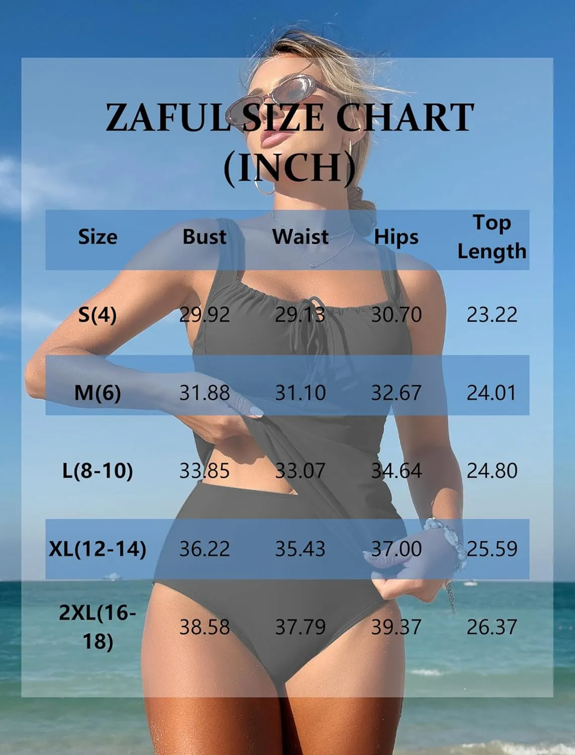 ZAFUL Women's Tankini Swimsuits Tummy Control High Waisted Bikini Sets Lace Up Front Bathing Suits with Bikini Bottoms