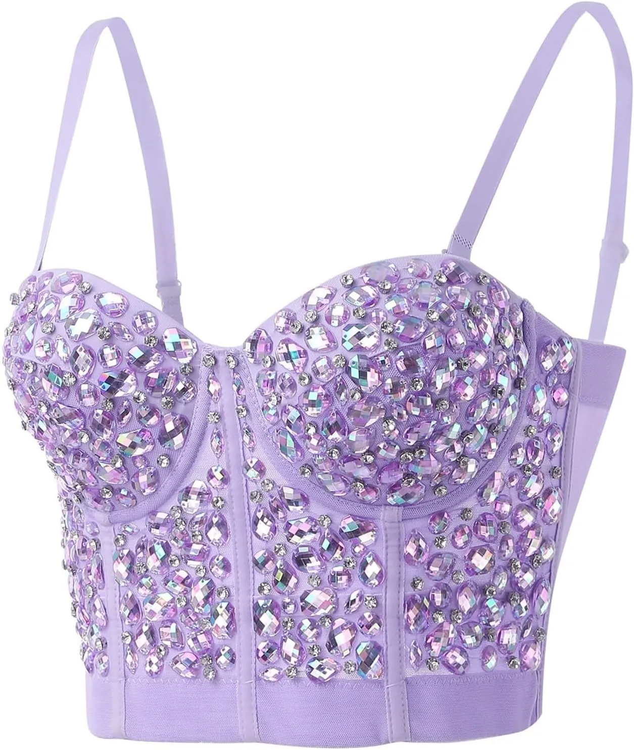 ZYXTIM Women's Rhinestone Diamond Push up Bustier Sexy Sequins Crop Top Fashion Punk Corset Bra Adjustable Strap