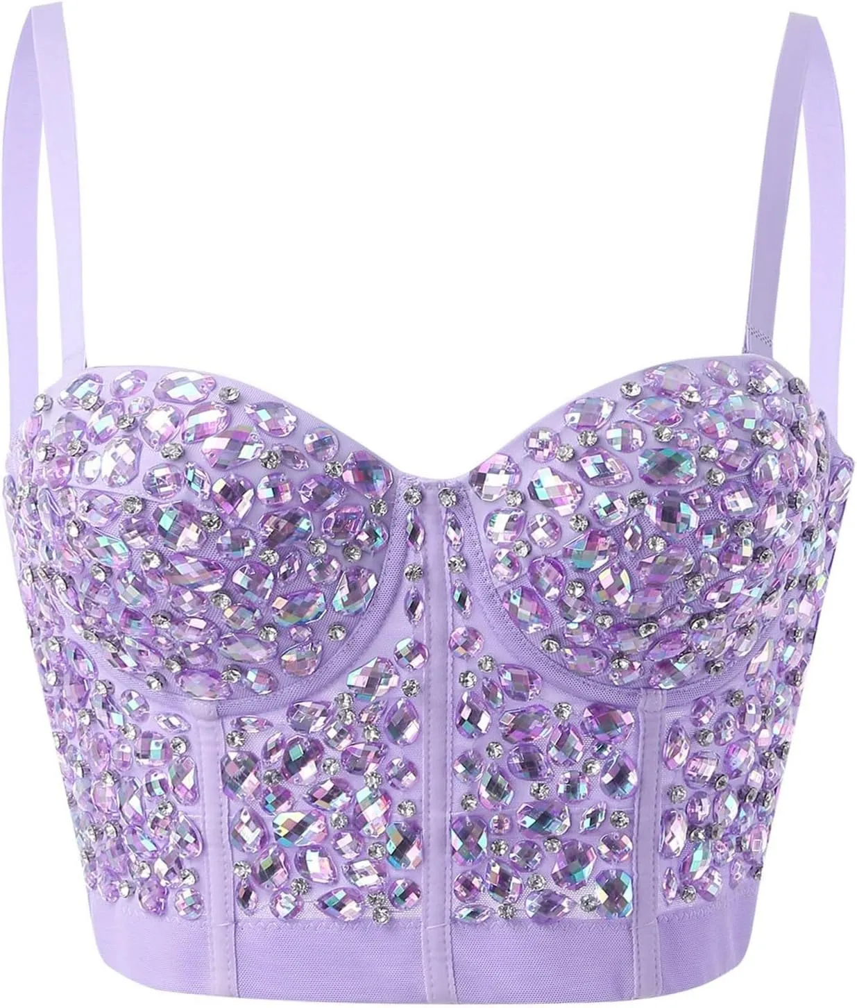 ZYXTIM Women's Rhinestone Diamond Push up Bustier Sexy Sequins Crop Top Fashion Punk Corset Bra Adjustable Strap